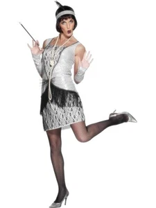 20's Flapper Costume Dress Silver Adult Small - Picture 1 of 1