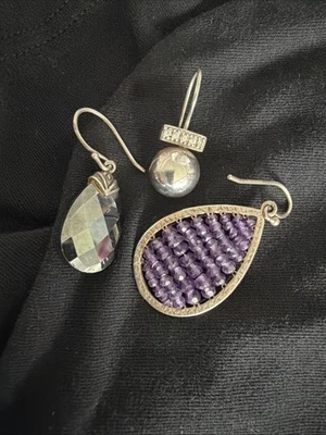 Lot Of Sterling Silver Silpada Single Dangle Earrings Purple Hematite Ball 925 - Image 1 of 4