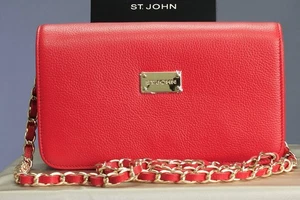 Bolso Bandolera St John Knits Cuero Guijarro Rojo Carmesí Nuevo con Etiquetas Precio de venta sugerido por el fabricante $625 - Imagen 1 de 5