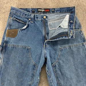 Wrangler Riggs Jeans Mens 34x30 Blue Dark Wash Double Knee Straight Leg Workwear - Picture 1 of 15