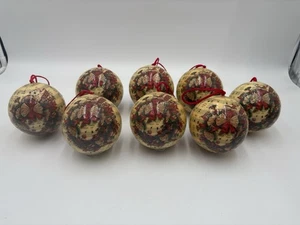 Vtg Christmas Paper Decoupage Ornaments Set Of 8 - Picture 1 of 3
