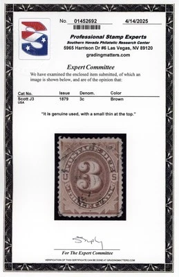 US #J3 | Used | PSE Cert - Image 1 of 3