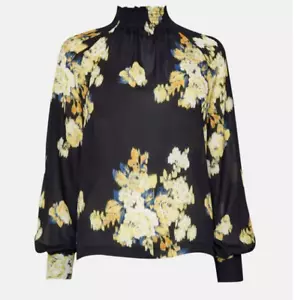 KAREN MILLEN Blurred Floral Long Sleeve Blouse UK 8 - Picture 1 of 2