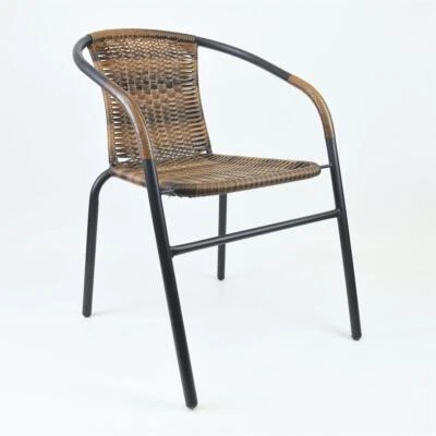 Bistrostuhl - Farbe Schwarz + Braun - Stapelstuhl Balkonstuhl Poly-Rattan Garten - Bild 1 von 4