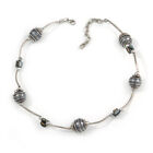 Glass/ Shell Bead and Metal Bar Necklace In Silver Tone/ Grey - 40cm L/ 5cm Ext
