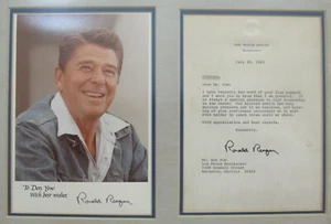 Fotografía y carta firmadas por Ronald Reagan 8x10 ¡2 firmas automáticas de la Casa Blanca!¡! - Imagen 1 de 12
