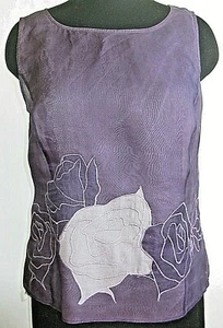 Top smanicato seta chic applicazione viola impreziosito rosa fodera zip UK14 - Foto 1 di 6