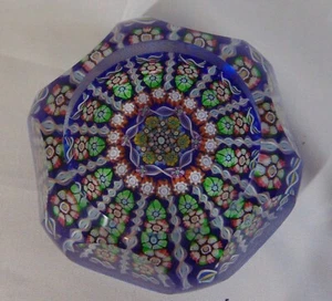 Blauer Millefiori facettierter Kunstglas Briefbeschwerer Perthshire Kristall Wagenrad Speiche - Bild 1 von 7