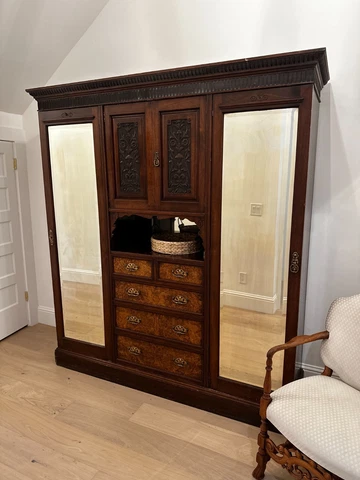 Grand Antique Wardrobe Armoire with two mirrors, good condition Cover