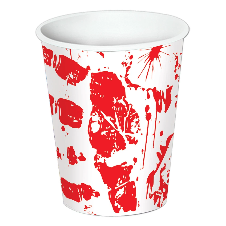 8 HALLOWEEN Party Zombie BLOODY HANDPRINTS Paper Beverage CUPS 9oz - Image 1 of 1