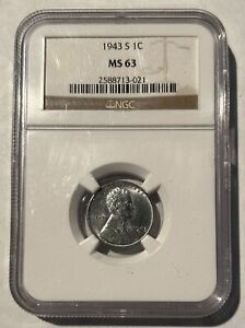 1943 S 1c Lincoln Steel Wheat Cent NGC MS 63