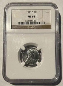 Centavo de trigo de acero Lincoln 1943 S 1c NGC MS 63 - Imagen 1 de 3