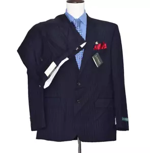 NWT Lauren Ralph Lauren Striped Mens 2pc Charcoal Suit Jacket Size 44-R Pant 38 - Picture 1 of 12