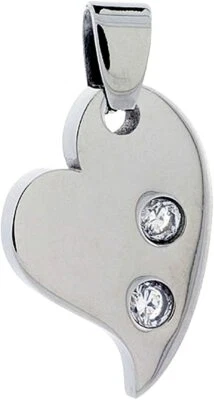 Colgante de corazón de lujo de acero inoxidable de 7/8 pulgadas con collar de cadena de cuentas de 30 pulgadas Foto 1 de 3