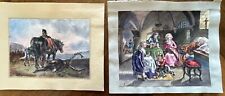 Two watercolours from an album 1846 Scottish Stag Hunt and Interior Scene