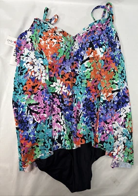 Camiseta Tankini Swim Solutions Talla Grande Cuello en V Con Aros Multicolor Floral Talla 22W Nueva con Etiquetas Foto 1 de 4
