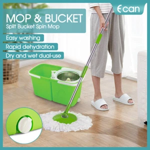 Split Bucket 360 Rotating Magic Spinning Spin Mop 2 Mop Heads Stainless Steel AU - Picture 1 of 6