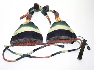 NEW VIX Paula Hermanny Purple Green Abstract Striped Triangle Bikini Top Size S - Picture 1 of 6