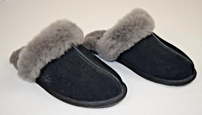 UGG Gamuza Lana Forrada Cuero Sin Cordones Talla 7 EE. UU. Negro Gris Lana 00s Nuevo sin Etiquetas Nunca Usado Foto 1 de 4