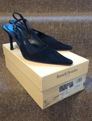 RUSSELL & BROMLEY by Vicini Black Suede Hi Stiletto Slingback Shoes UK 4 / EU 37 - Image 1 of 4