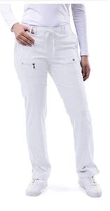 Adar Pro Scrubs For Women - Size Large Slim Fit Yoga Scrub Pants White 6 Pocket - Picture 1 of 8