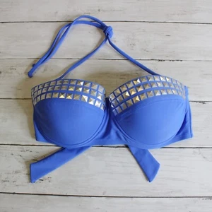Xhilaration Vintage Women's Swimsuit Top Size L Periwinkle Blue Silver Studded - Picture 1 of 5