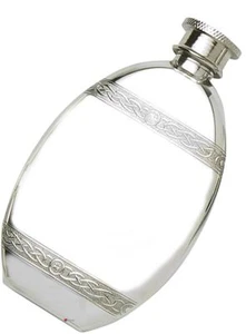 Flachmann 4oz Zinn ovale Form mit keltischem Band Schraubverschluss poliert gravierbar - Bild 1 von 1
