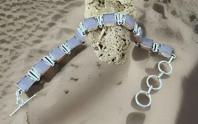 Розовый халцедон кристалл драгоценных камней браслет 21 см длиной серебро покрытием новый - Изображение 1 из 4