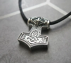 Mens Sterling Silver Thor's Hammer Norse Viking Mythology Pendant Necklace - Picture 1 of 2