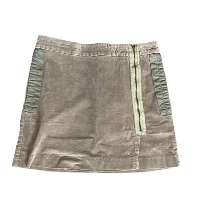 Stefanel Velour Skirt Womans Size 4 Olive Front Side Zip Close 3 Pockets - Image 1 of 4