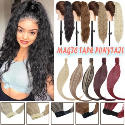 Lang Pferdeschwanz Extensions Lockig Glatt Clip in Ponytail Wrap Zopf Haarteil - Bild 1 von 4