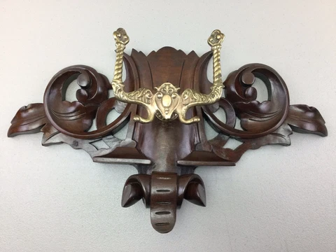 Antique Vintage Wooden Hand Carved Wall Hanging Hat Coat Rack 19 3/4" Cover