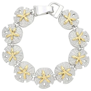 Sand Dollar Bracelet Chain Link Magnetic Clasp Sand Dollar Theme Two Tone Metal - Picture 1 of 1