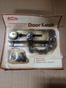 Cerradura de puerta con cadena y perno de latón para protección del hogar vintage NOS - Imagen 1 de 4