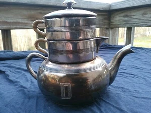 Antique Stacking Tea Set, creamer, sugar, pot, Delamere shape Apollo Silver 1530 - Picture 1 of 12
