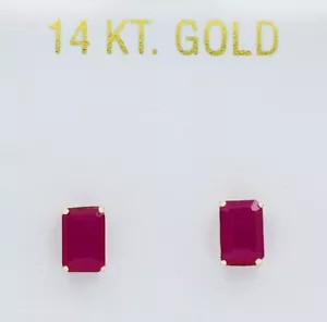 GENUINE 1.26 Cts RUBY STUD EARRINGS 14K YELLOW GOLD - Free Appraisal Service - Picture 1 of 7