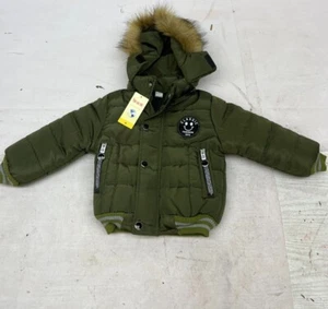 NWT Classic Fashion Winter Jacket Toddler 1-2T/M Fur Hood Snap Zip Olive AM16 - Picture 1 of 7