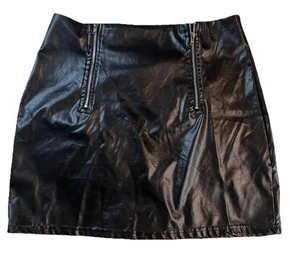 Sexy falda corta de cuero para mujer talla M 2 cremalleras mezcla de poli cuero W27 - Imagen 1 de 14