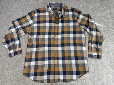 Camisa Lee Para Hombres 2XL Marrón Azul Franela a Cuadros Abotonada Calce Regular Tabaco Foto 1 de 4