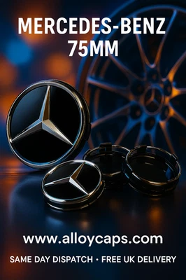 Mercedes Benz Gloss Black E-Class 2016 D E220 Alloy Wheel Centre Caps  Set of 4 - Image 1 of 2