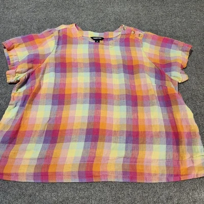 Camisa Lands End Feminina 3X Madras Xadrez Linho Popover Top - Imagem 1 de 4
