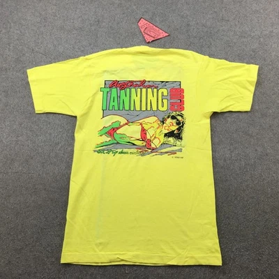 Camisa Club de Bronceado Australiano De Colección Para Hombres Mediana Amarillo Neón Gráfico Años 80 EE. UU. Foto 1 de 4
