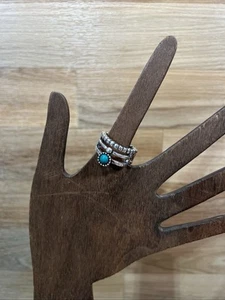 Boho Turquoise Beaded Silver Stretch Ring - Picture 1 of 4