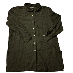 Dialogue Black Linen Blend Top Lagen Look Minimalist Oversized Beachy Vacation - Picture 1 of 6