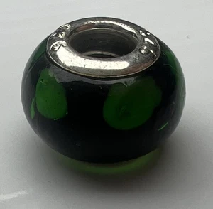 Cuentas de cristal de Murano de plata de ley 925 murano europeo puntos de neón verde negro - Imagen 1 de 8