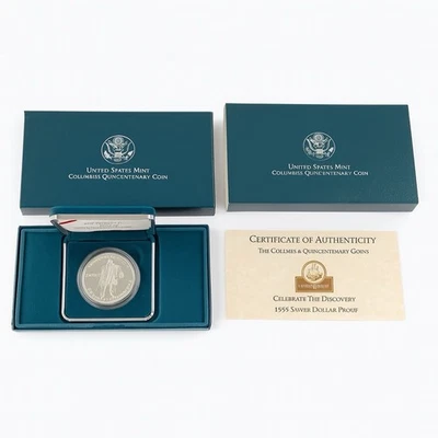 1992-P U.S. Mint Columbus Quincentenary Silver Dollar PROOF, OGP COA  - Image 1 of 4