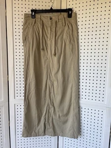 Free People Women's 0 Chino Khaki Drawstring Split Front Maxi Skirt Beige - Picture 1 of 9