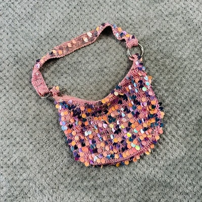 Mini monedero de hombro de punto funky colgar lentejuelas rosa y2k retro ibiza núcleo de sirena Foto 1 de 2