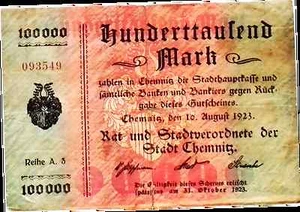 1923 Germany CHEMNITZ 100.000 Mark Banknote - Picture 1 of 2