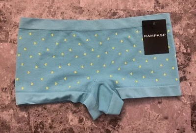 NUEVO CON ETIQUETAS RAMPAGE S AQUA AMARILLO CORAZÓN SIN COSTURAS VINTAGE RARO BOYSHORT BRAGAS CORRER PEQUEÑAS Foto 1 de 4